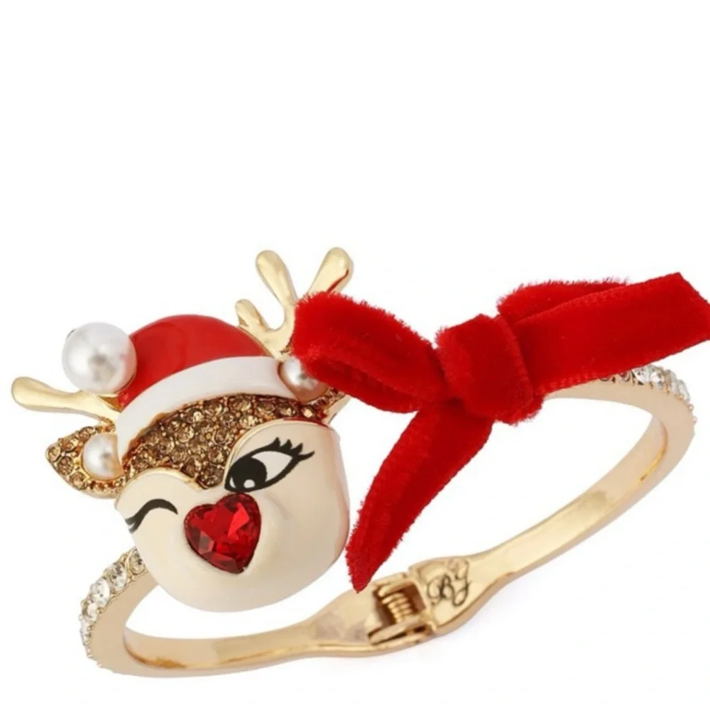 BETSEY JOHNSON Christmas Santa Baby Rudolph Red-Nose Reindeer Hinge Bracelet NWT